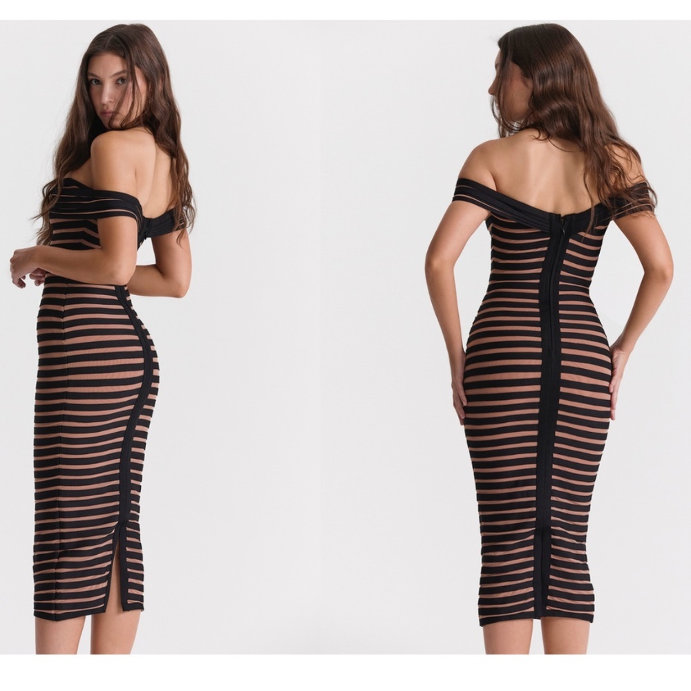HOUSE OF CB 'Petra' Striped Bandage Midi Dress black NWOT size XS - Picture 15 of 15